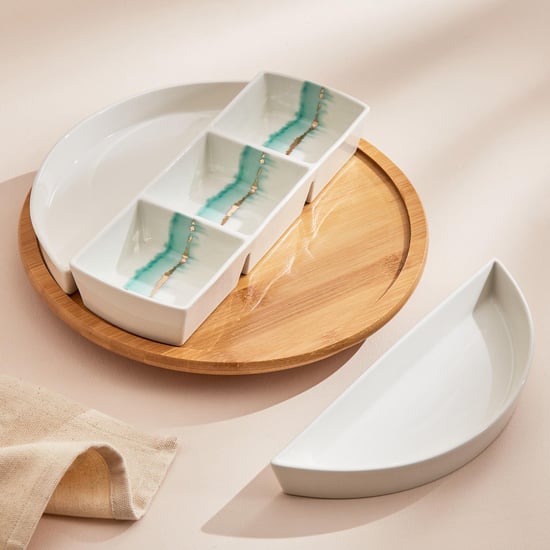 Showstopper 4Pcs Porcelain Partition Serving Bowl and Platter Set