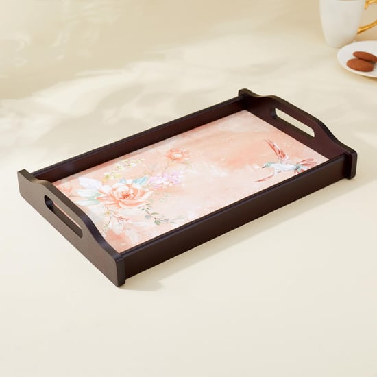 Moksha Attica Wooden Floral Print Serving Tray - 41x26cm