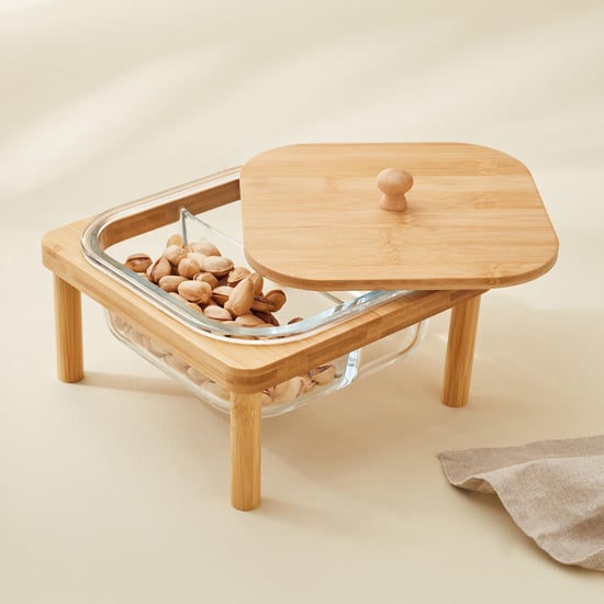Vamos Istana Glass Serving Dish with Bamboo Stand