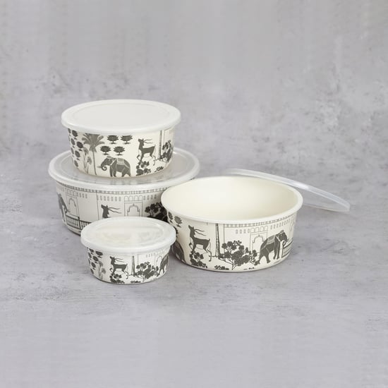 INDIA CIRCUS Monochrome Palatial Courtyard Set of 4 Bamboo Fibre Storage Containers