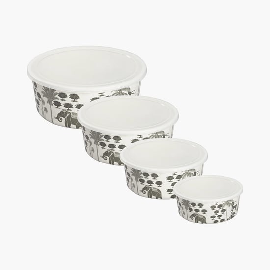 INDIA CIRCUS Monochrome Palatial Courtyard Set of 4 Bamboo Fibre Storage Containers