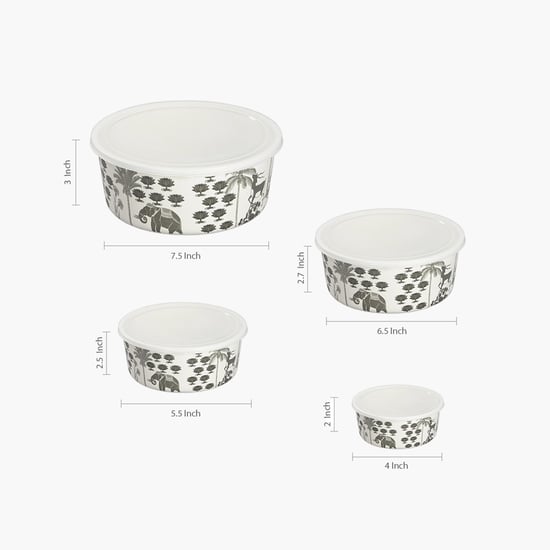 INDIA CIRCUS Monochrome Palatial Courtyard Set of 4 Bamboo Fibre Storage Containers