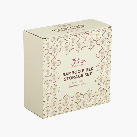 INDIA CIRCUS Monochrome Palatial Courtyard Set of 4 Bamboo Fibre Storage Containers