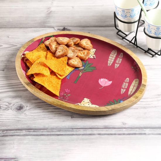 INDIA CIRCUS Biome Mystique Mango Wood Printed Serving Platter - 30x20cm