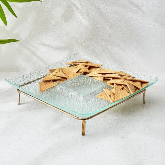 Abaco Barney Glass Chip and Dip Platter with Metal Stand