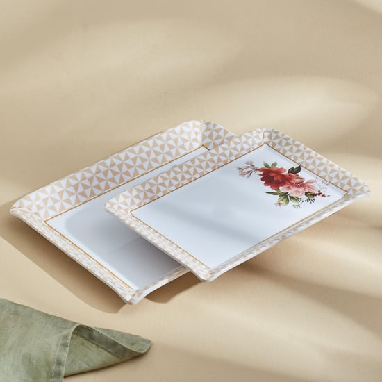 Corsica Azalea Set of 2 Corsica Melamine Printed Serving Trays