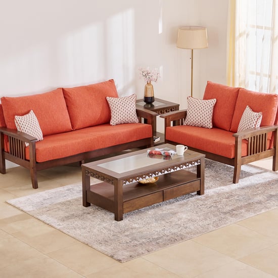 Abby Fabric 3+2 Seater Sofa Set with Cushions - Orange