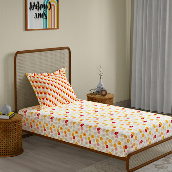 STELLAR HOME Lilly Cotton 104TC Printed 2Pcs Single Bedsheet Set