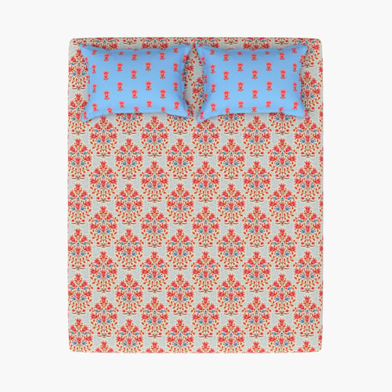 STELLAR HOME Jharokha Cotton 120TC Floral Print 3Pcs Queen Bedsheet Set