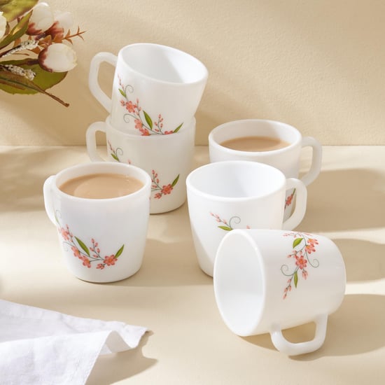 Velox Creeper Set of 6 Opalware Printed Cups and Saucers - 130ml