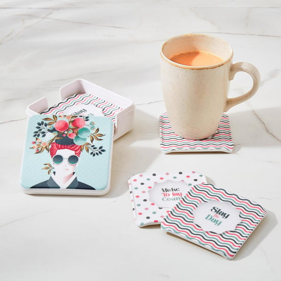 Raisa Pastel Retro Set of 4 Melamine Printed Coasters with Holder