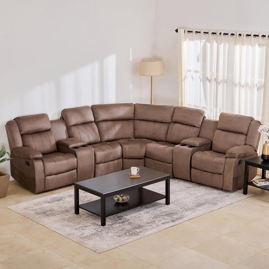 Denver Fabric 5-Seater Corner Recliner Set - Brown