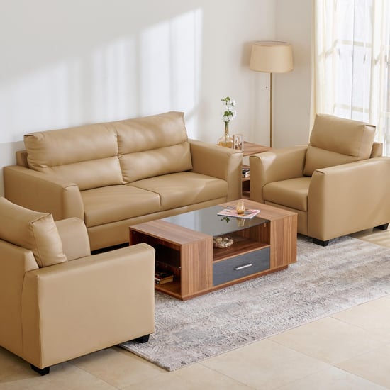 Ellora Faux Leather 3+1+1 Seater Sofa Set - Beige