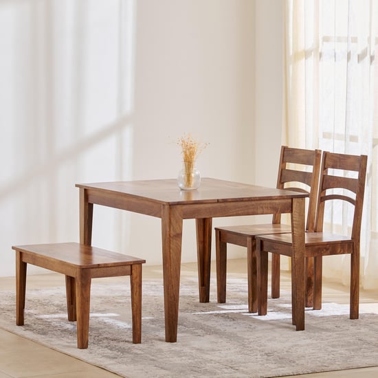 Helios Amora Mango Wood 4-Seater Dining Set with Chairs and Bench - Brown