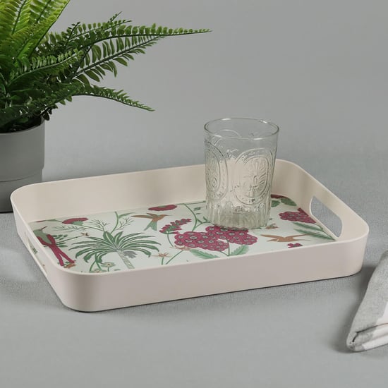 INDIA CIRCUS Grey Floral Galore Bamboo Fibre Tray - 41.5x31cm