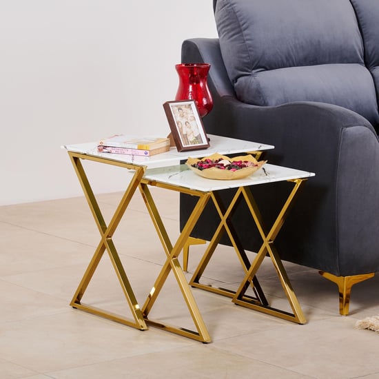 Bianca Tempered Glass Top Nest of 2 Tables - Gold