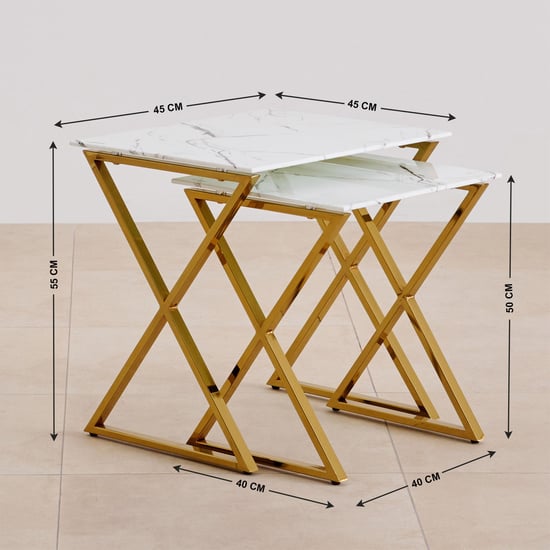 Bianca Tempered Glass Top Nest of 2 Tables - Gold