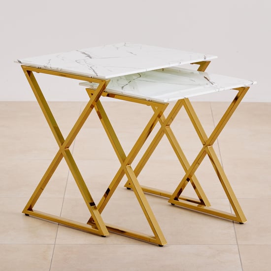Bianca Tempered Glass Top Nest of 2 Tables - Gold