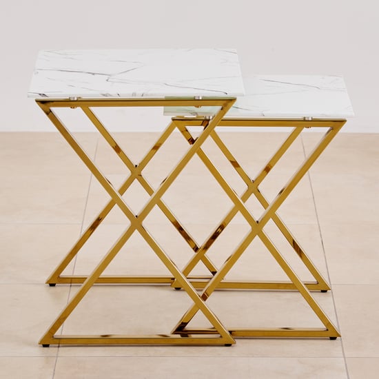 Bianca Tempered Glass Top Nest of 2 Tables - Gold