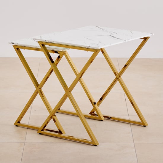 Bianca Tempered Glass Top Nest of 2 Tables - Gold
