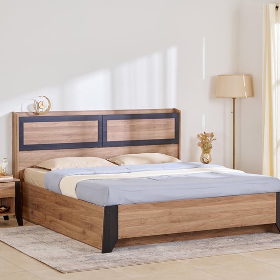 Helios Amberly Sigma Queen Bed with Headboard and Box Storage - Brown
