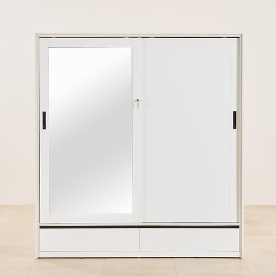Polaris 2-Door Sliding Wardrobe with Mirror- White