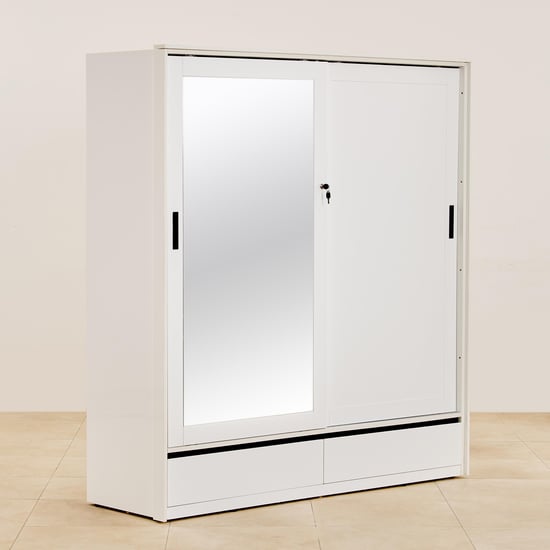 Polaris 2-Door Sliding Wardrobe with Mirror- White