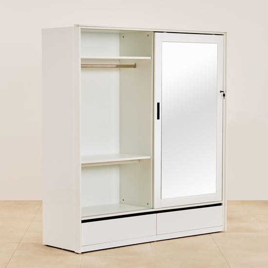 Polaris 2-Door Sliding Wardrobe with Mirror- White