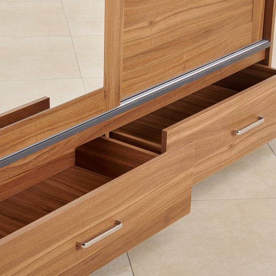 Quadro 2-Door Sliding Wardrobe with Mirror and Drawers -  Brown