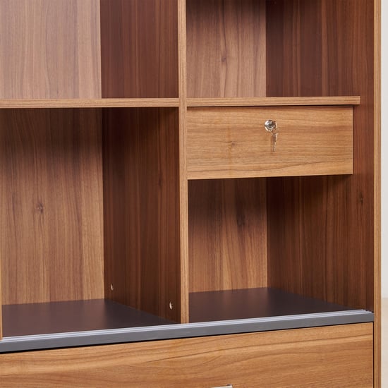 Quadro 2-Door Sliding Wardrobe with Mirror and Drawers -  Brown