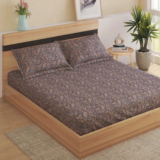 Amaya Silas Cotton 150TC Printed 3Pcs Super King Bedsheet Set