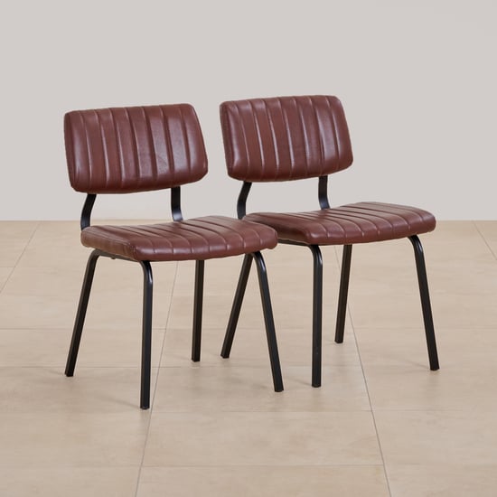 (Refurbished) Ajax Set of 2 Faux Leather Dining Chairs - Brown