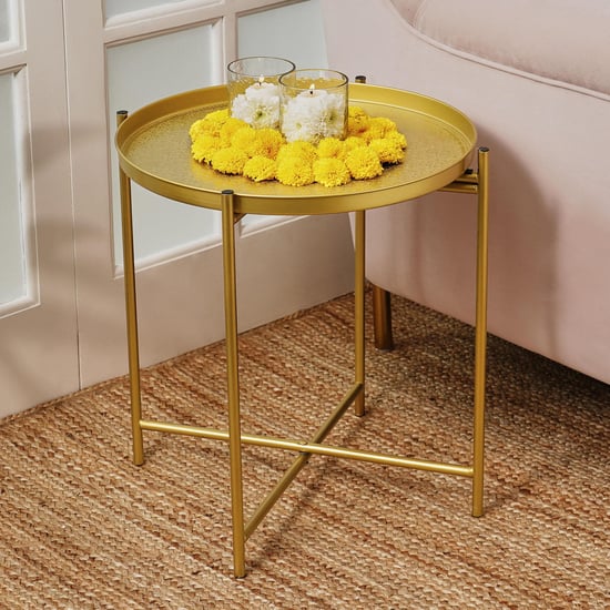 Maya Adele Metal Foldable Etched End Table - Gold