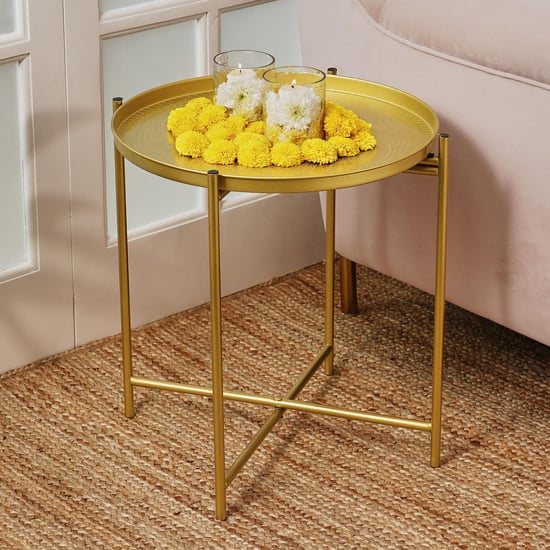 Maya Oshawa Metal Foldable Etched End Table - Gold