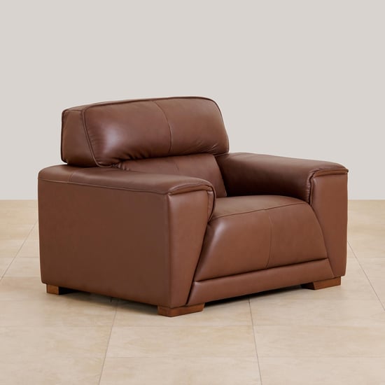 (Refurbished) Valencia Half Leather 1-Seater Sofa - Brown