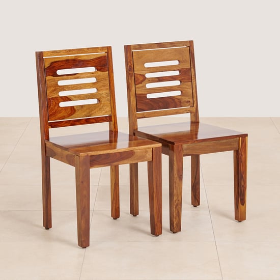 (Refurbished) Adana Set of 2 Sheesham Wood Dining Chairs - Brown