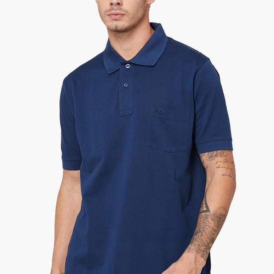 COLORPLUS Regular Fit Solid Giza Polo Neck T-shirt