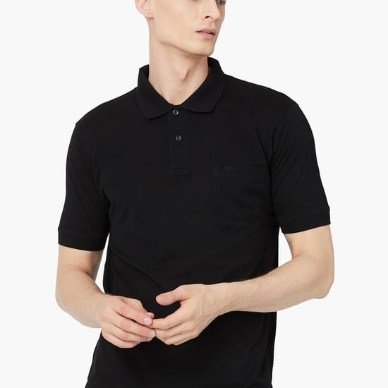 COLORPLUS Regular Fit Solid Giza Polo Neck T-shirt