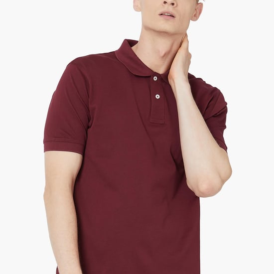 COLORPLUS Regular Fit Solid Giza Polo Neck T-shirt