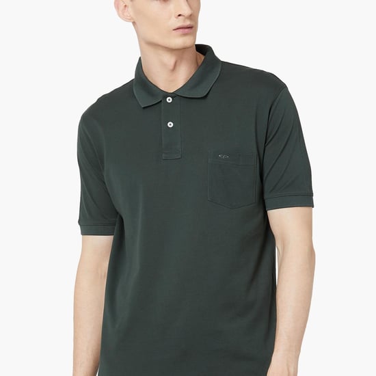 COLORPLUS Regular Fit Solid Giza Polo Neck T-shirt