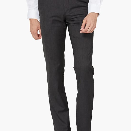 VAN HEUSEN Solid Mid Rise Slim Fit Formal Trousers