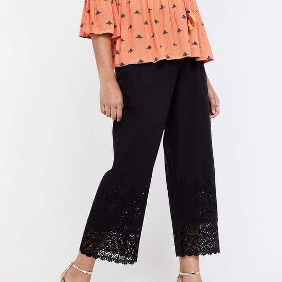 MELANGE Schiffli Lace Detailed Palazzos