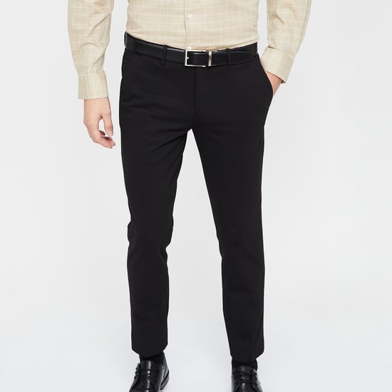 CODE Men Solid Low Rise Slim Fit Formal Trousers