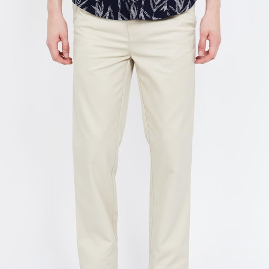 COLOROLUS Solid Slim Fit Flat-Front Trousers