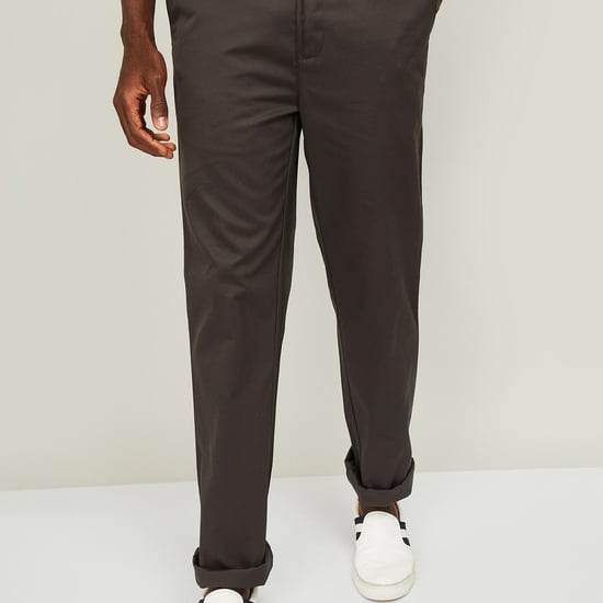 COLORPLUS Men Solid Slim Straight Casual Trousers