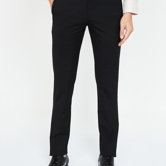 LOUIS PHILIPPE Solid Super Slim Flat-Front Formal Trousers