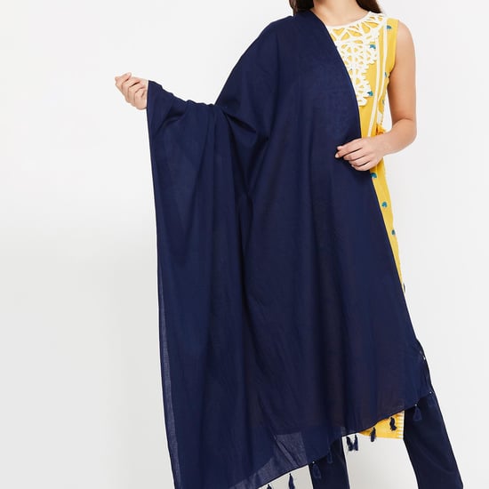 MELANGE Solid Tasseled Dupatta