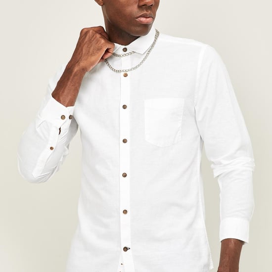 FAME FOREVER Men Solid Full Sleeves Casual Shirt