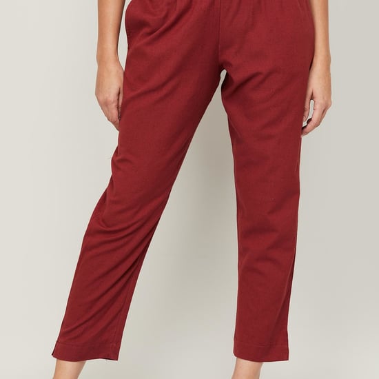 MELANGE Women Solid Elasticated Ankle-Length Straight Pants