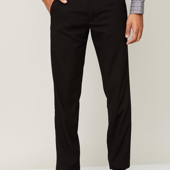 VAN HEUSEN Men Solid Slim Straight Formal Trousers